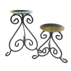 Set of Two Classic Wrought Iron‎ Dark Brown Metal Candle Holder